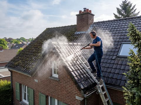 Nettoyage d'une toiture couverte de mousse à Auderghem