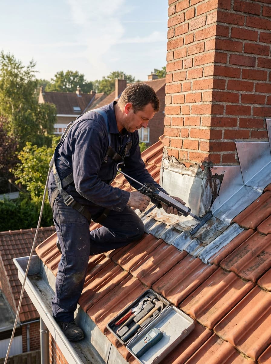 Dépannage du solin d’une cheminée sur une toiture à Auderghem