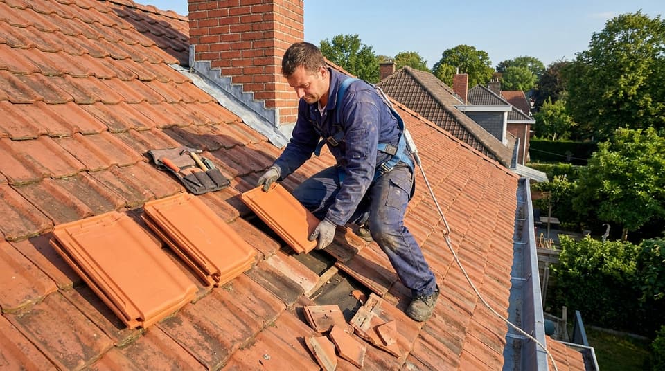 Remplacement de tuiles sur une toiture à Auderghem