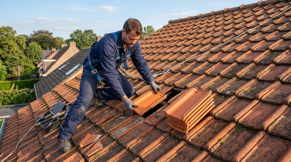 Remplacement de tuiles lors d’une intervention de dépannage
