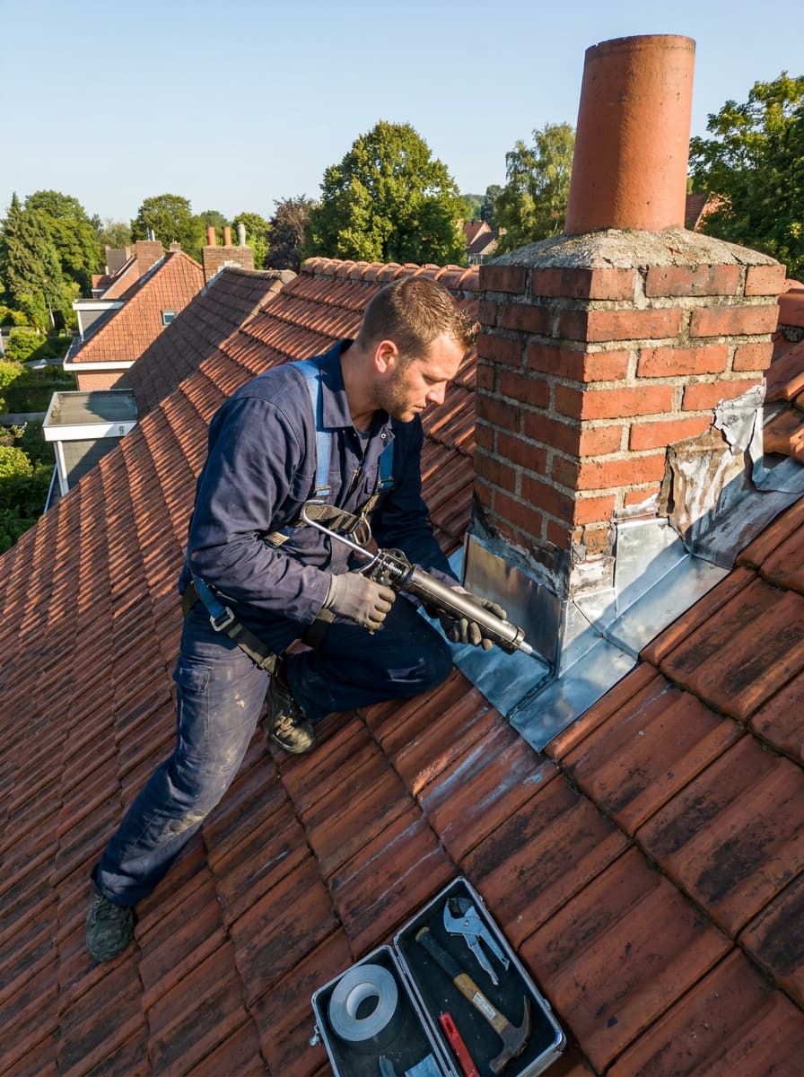 Travail de zinguerie sur le solin d’une cheminée